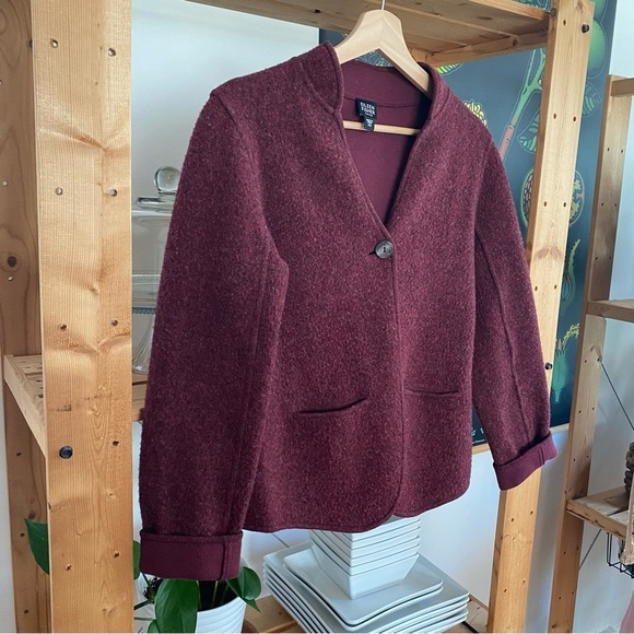 Eileen Fisher Burgundy Red Lambswool Blend Jacket Blazer - Picture 4 of 15
